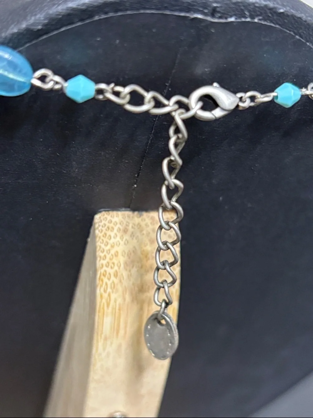 Vintage Blue Silver Tone Beaded Chain Cross Necklace
